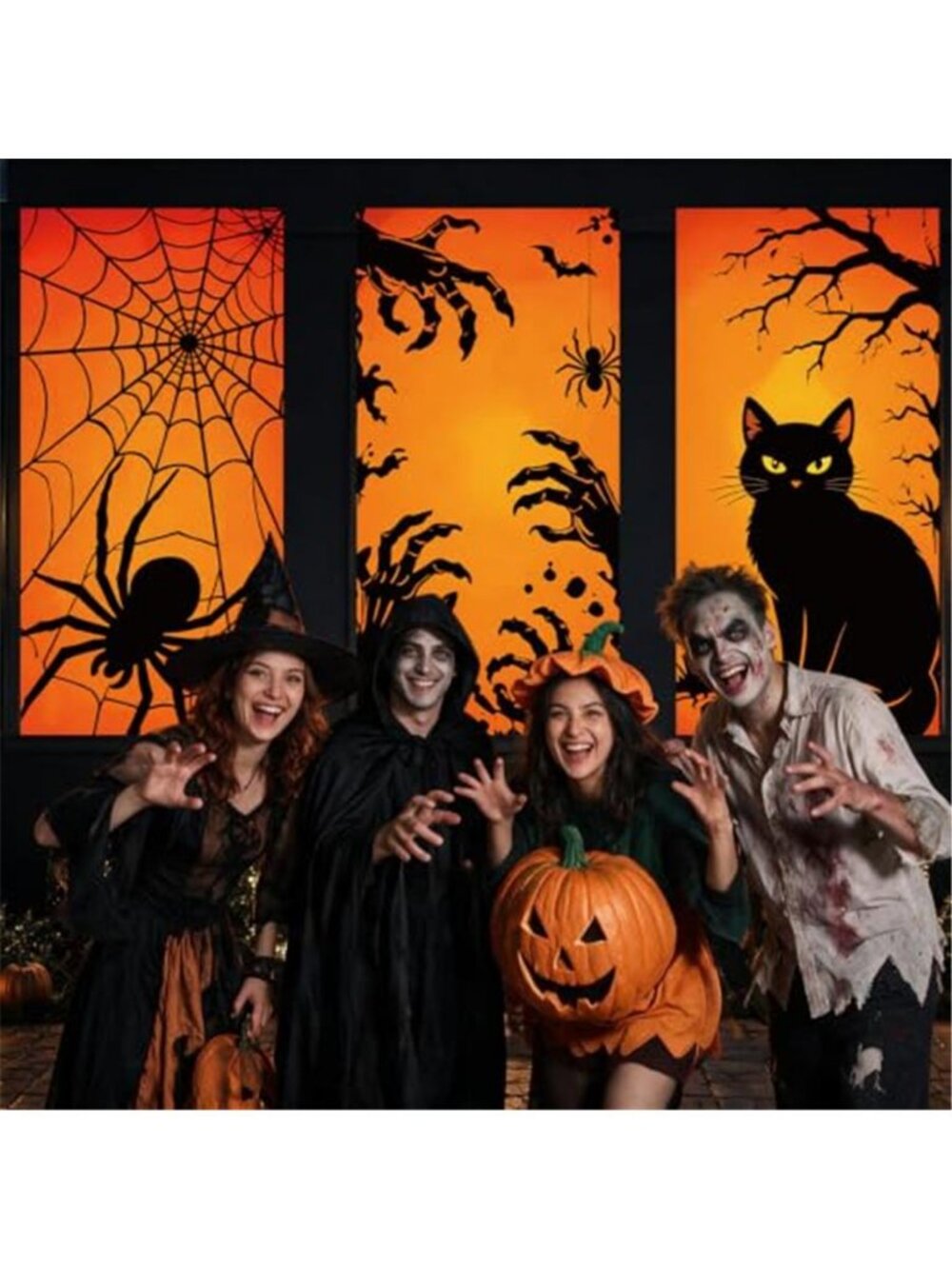 3 Pcs Halloween Silhouette Window Decor Large Spooky Hand Black Cat Spider